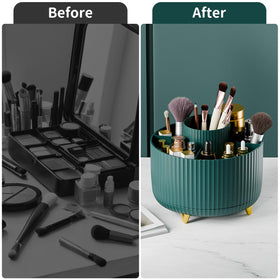 fanado 360° Rotate Makeup Brush Holder Organizer with lipsticks and skincare