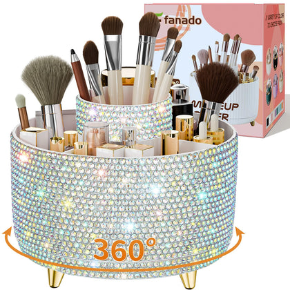 fanado Bling 360° Rotate Makeup Brush Holder Organizer front view