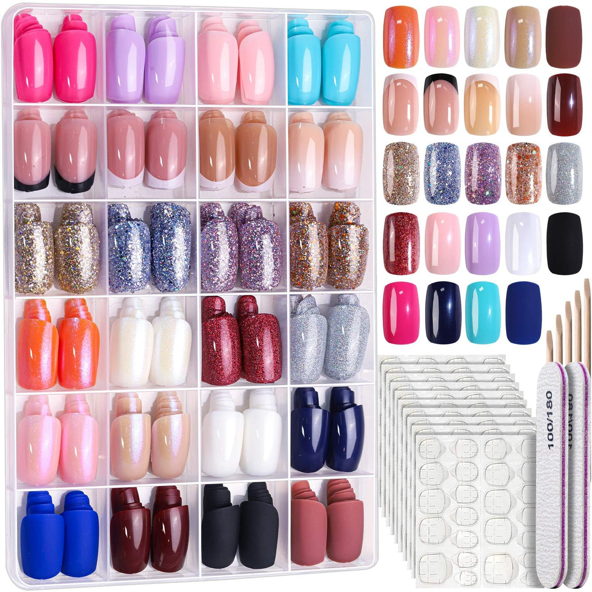 Fandamei 576 PCS Press On Nails Set with assorted colours and tools