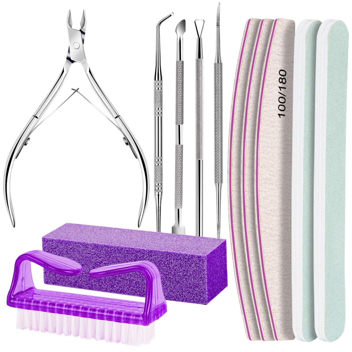 Fandamei Manicure and Pedicure Tools Kit with purple nail buffer