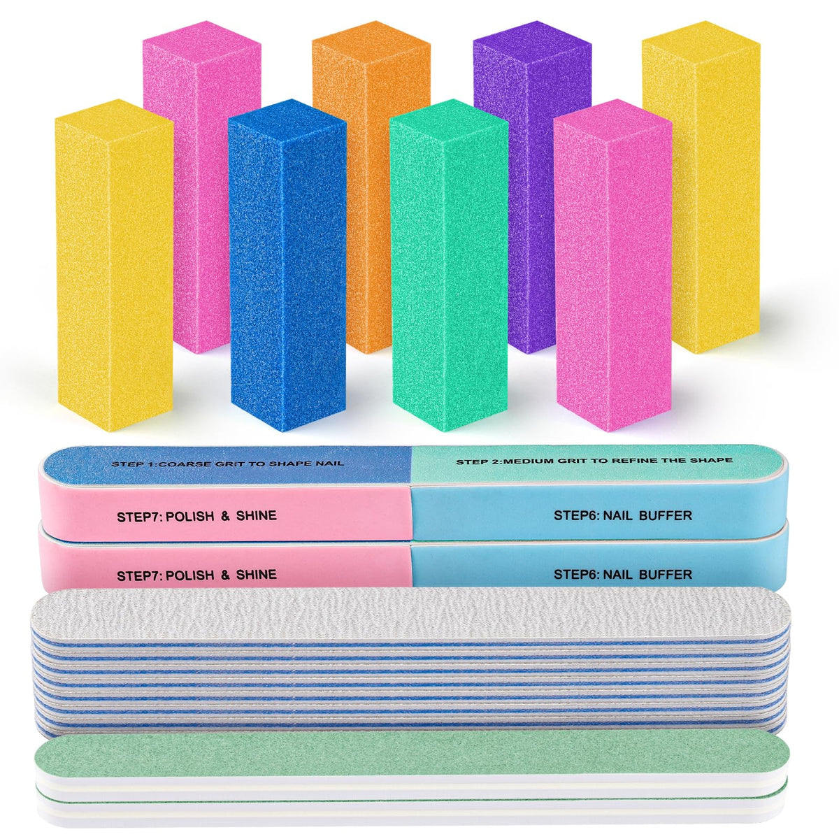 Fandamei Nail Buffers and Files Kit including colourful tools