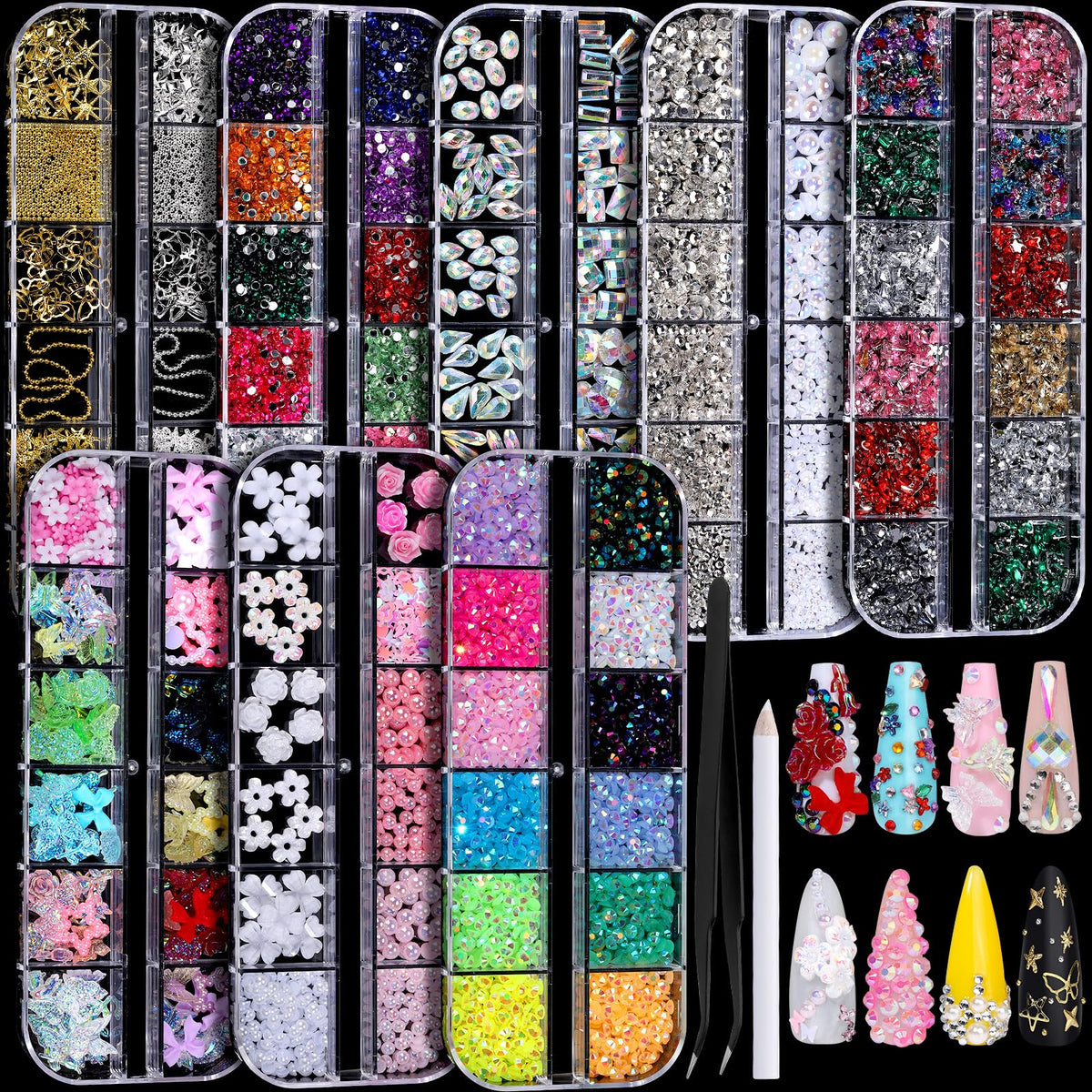 Fandamei Nail Charms Kit with 8 boxes of nail gems