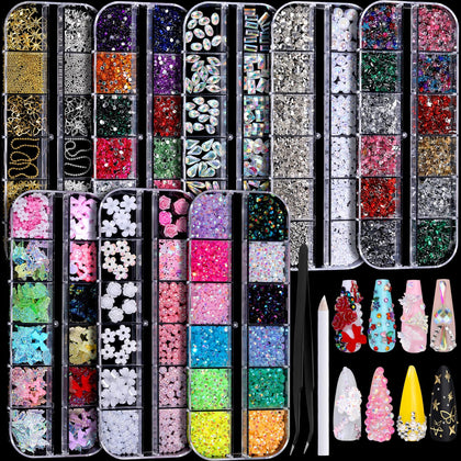 Fandamei Nail Charms Kit with 8 boxes of nail gems