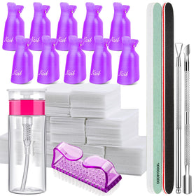 Fandamei Nail Polish Gel Remover Kit with purple clips and remover bottle