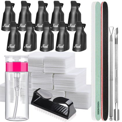Fandamei Nail Polish Remover Tools Kit with 10 clips and remover bottle