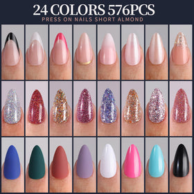 Fandamei Press on Nails in various colours laid out