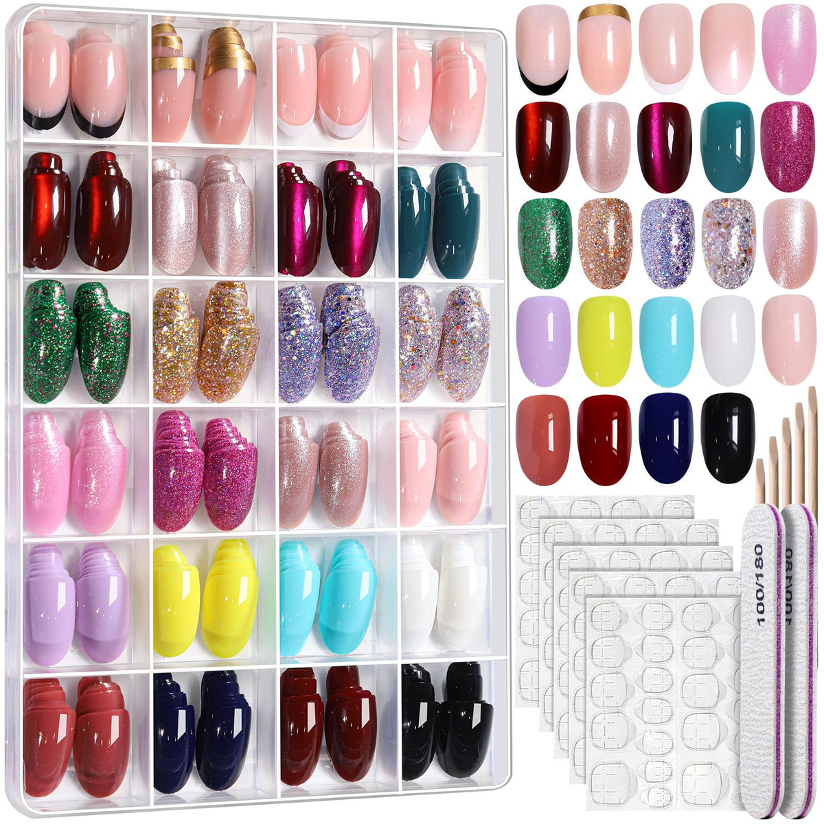 Fandamei Press on Nails Short Oval Set 24 Colours front view