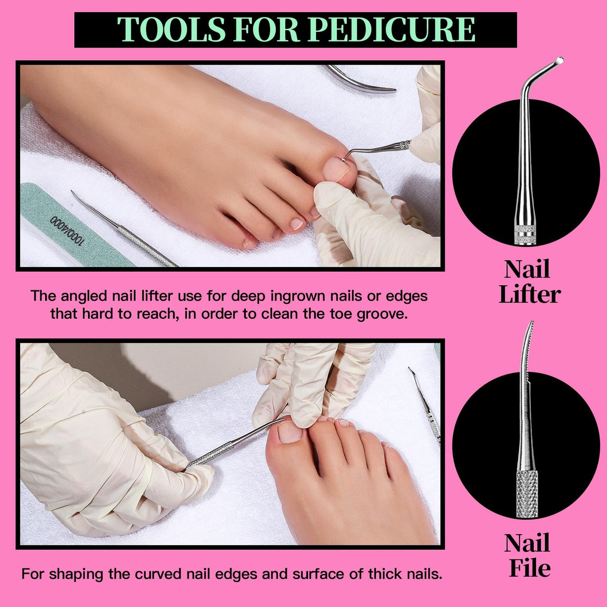 Fandamei stainless steel toenail file and nail lifter for ingrown toenails