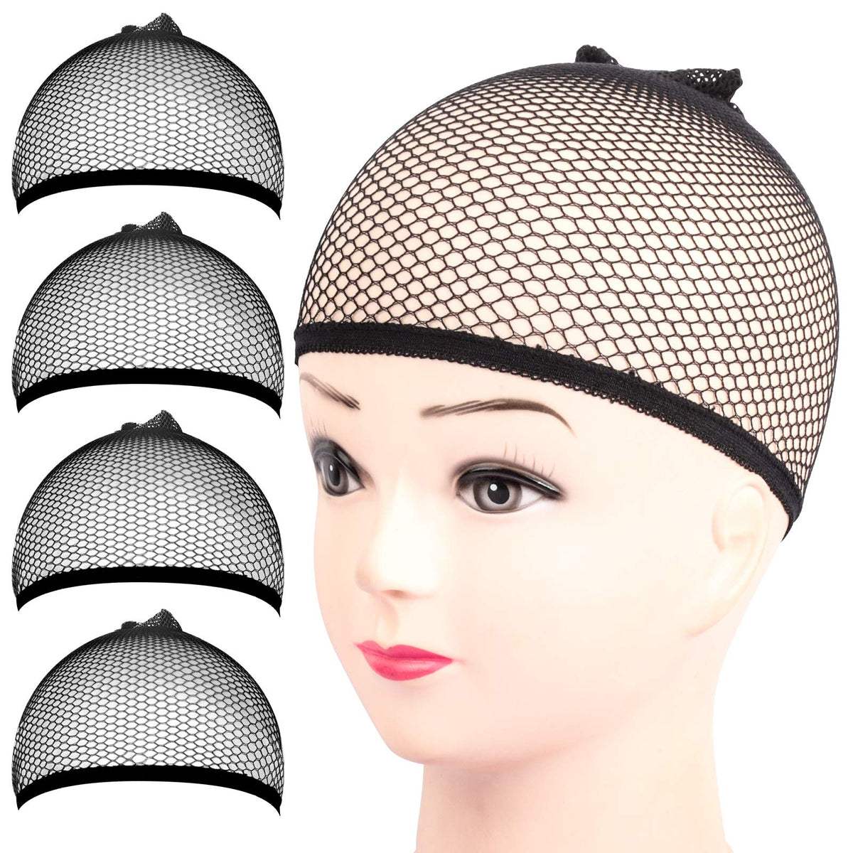 Fandamei Wig Cap 4PCS black mesh net wig caps front view