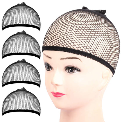 Fandamei Wig Cap 4PCS black mesh net wig caps front view
