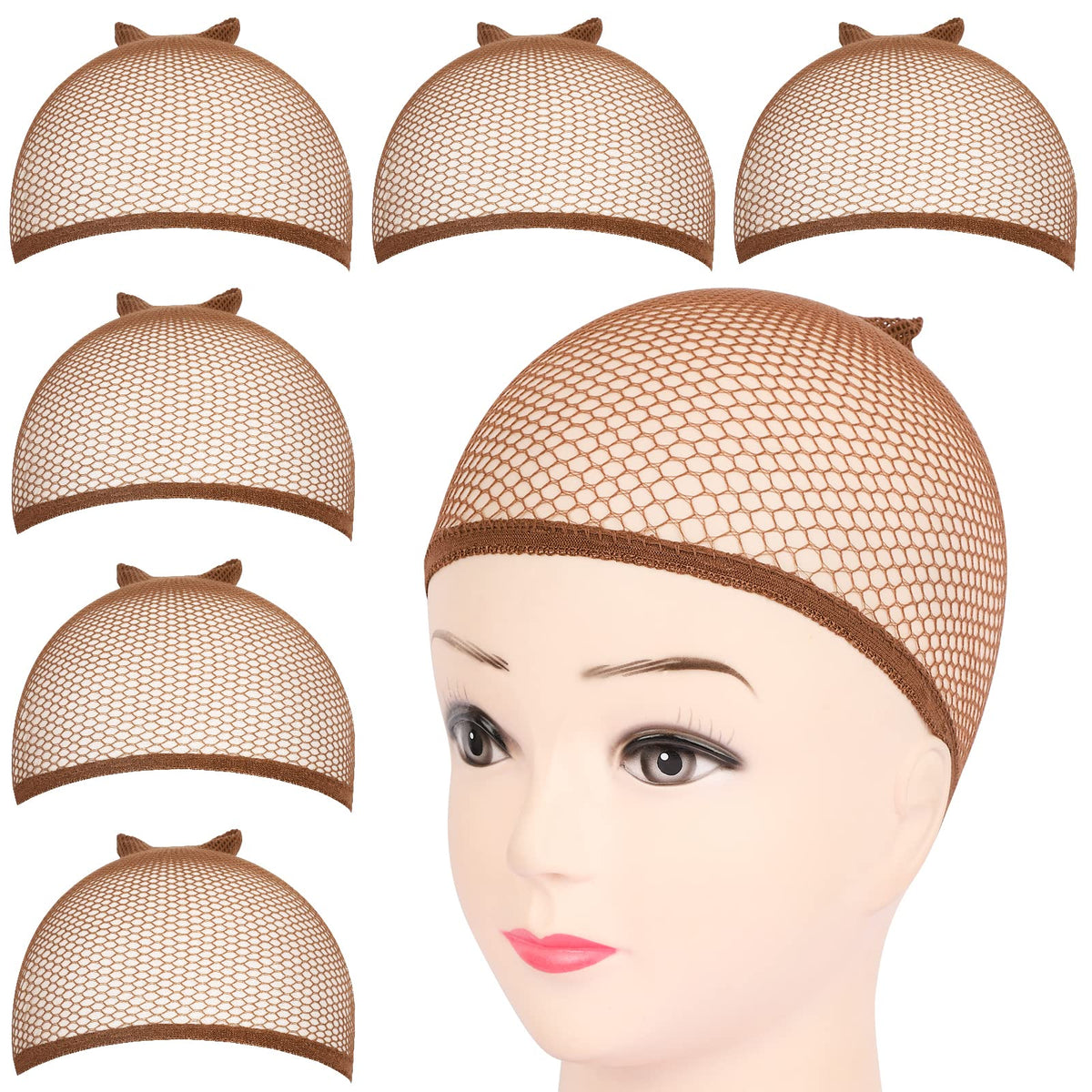 Fandamei Wig Cap 6PCS dark brown mesh wig caps front view
