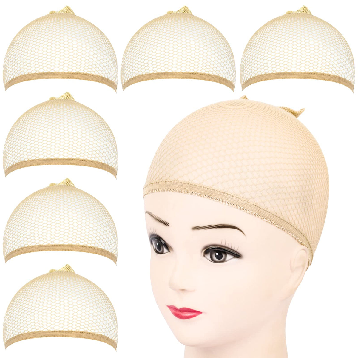 Fandamei Wig Cap 6PCS light brown mesh wig caps front view