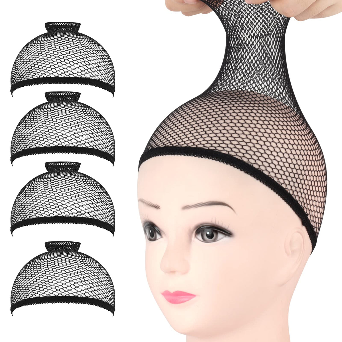 Fandamei Wig Caps 4PCS black mesh net front view