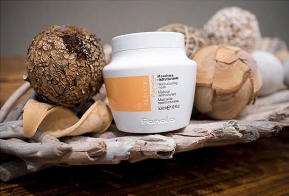 Fanola No Yellow Shampoo and Nutri Care Mask set on a countertop