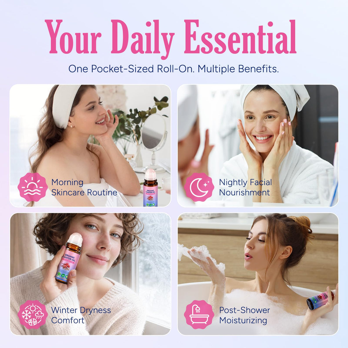 FANSHI Castor Oil Rose Quartz Roller Ball with natural ingredients