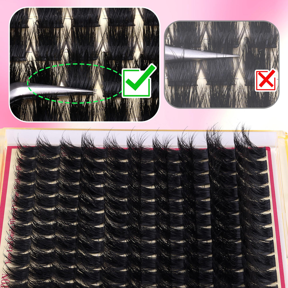 FANXITON 3D Volume Lash Clusters displayed with makeup tools