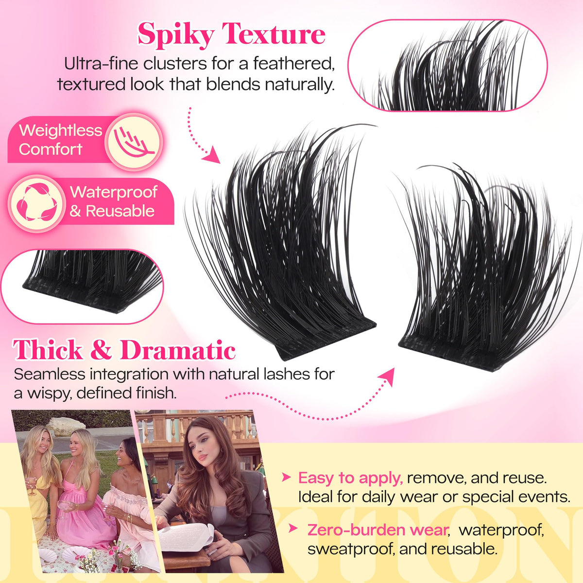 FANXITON 3D Volume Lash Clusters side view highlighting feather-soft fibres