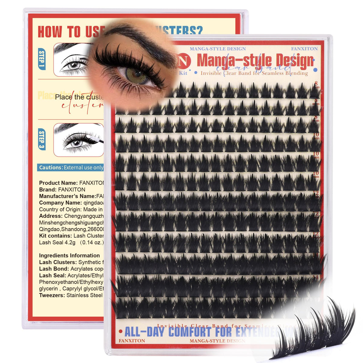 FANXITON Anime Manga Lash Clusters 204pcs front view