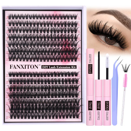 FANXITON DIY Eyelash Extension Kit front view with lash clusters