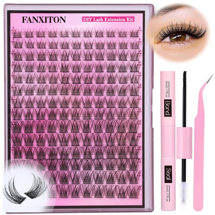 FANXITON DIY Lash Extension Kit with 154 pcs lash clusters