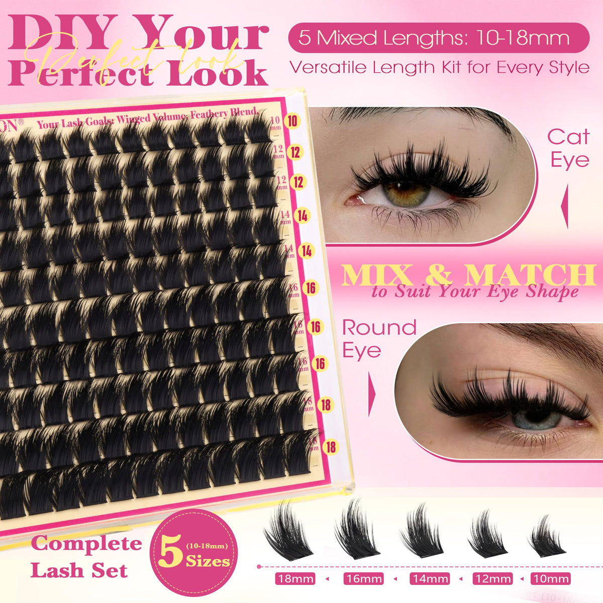FANXITON Fairy Lash Clusters side view showcasing length options