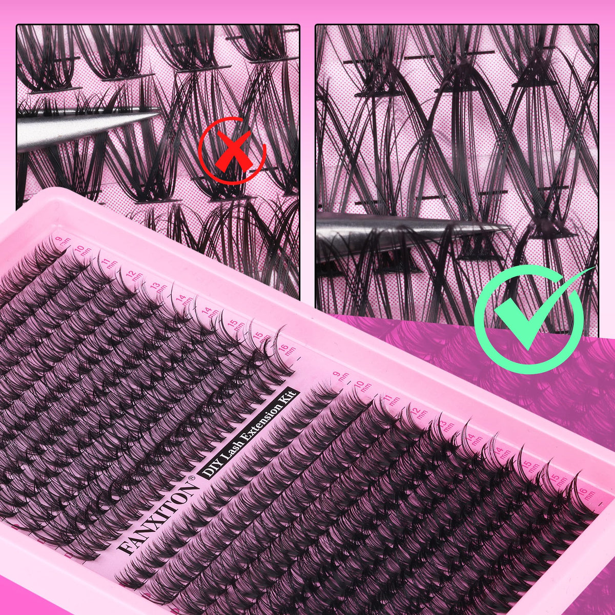 FANXITON Lash Clusters 30D/40D showing different lengths