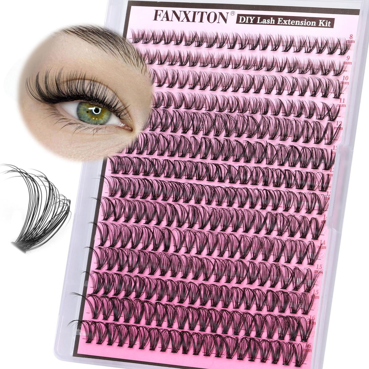 FANXITON Lash Clusters 30D D Curl 8-16mm front view