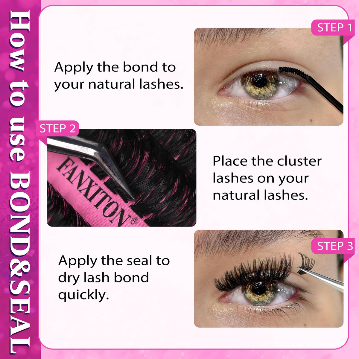 FANXITON lash clusters applied to a model's eyes