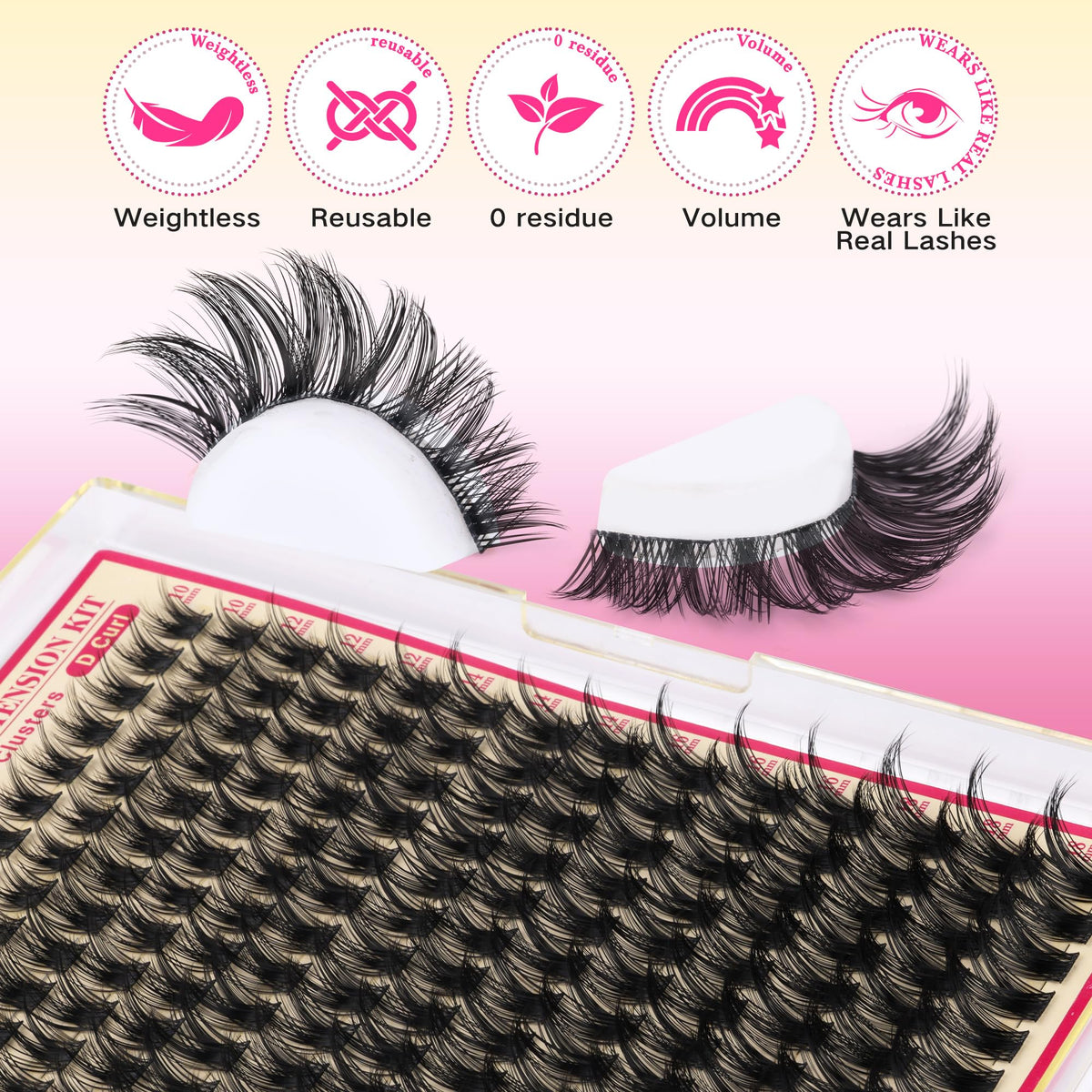 FANXITON lash clusters displayed on a makeup table