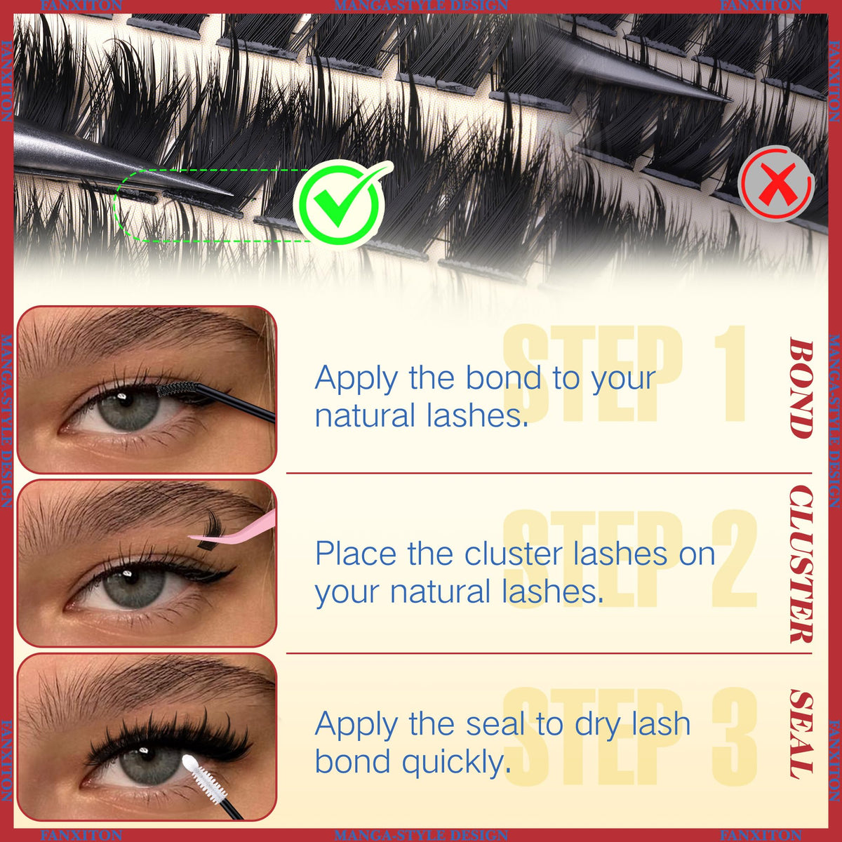 FANXITON lash clusters in a beauty setup with tools