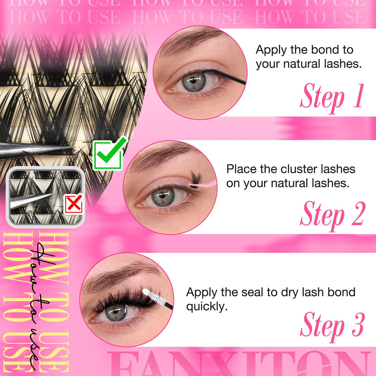 FANXITON lash clusters in use at a wedding