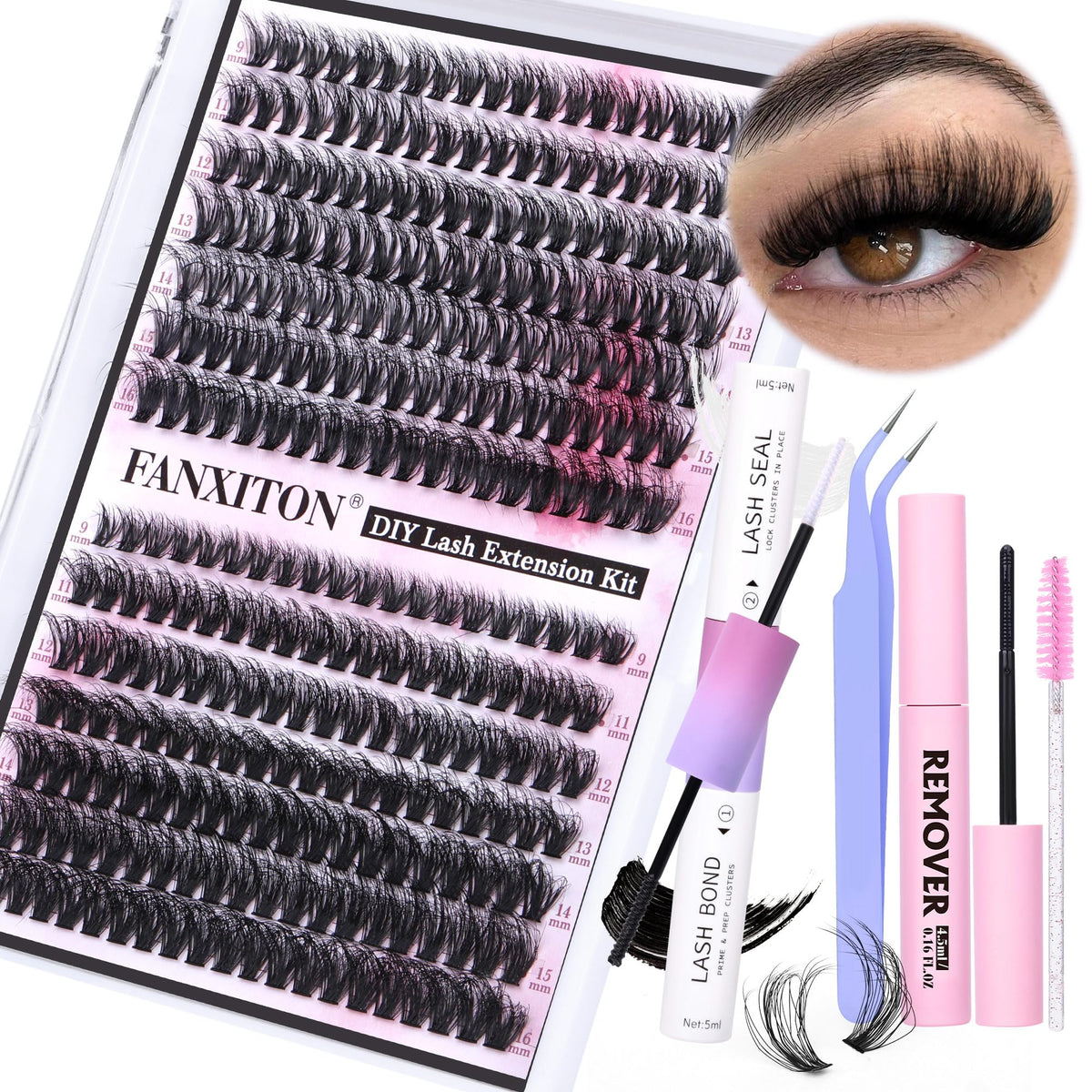 FANXITON Lash Clusters Kit 280pcs with tools and packaging