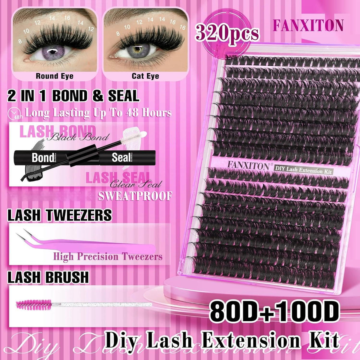 FANXITON Lash Clusters Kit 80D/100D cluster lashes close-up