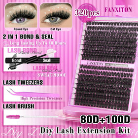 FANXITON Lash Clusters Kit 80D/100D cluster lashes close-up