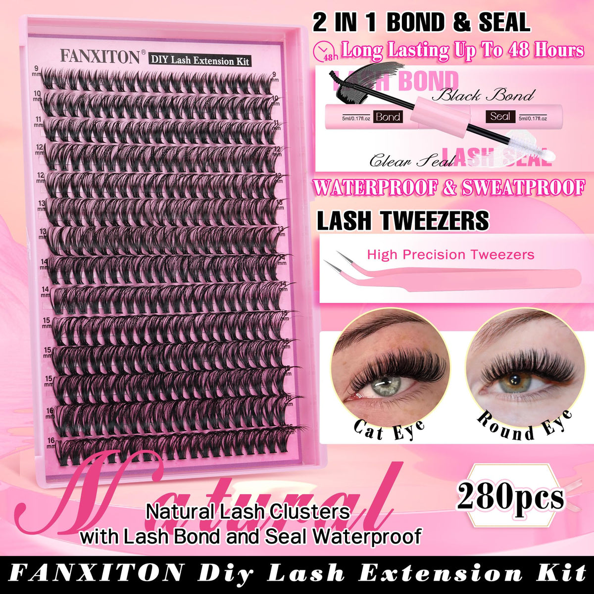 FANXITON Lash Clusters Kit contents including lashes and tools