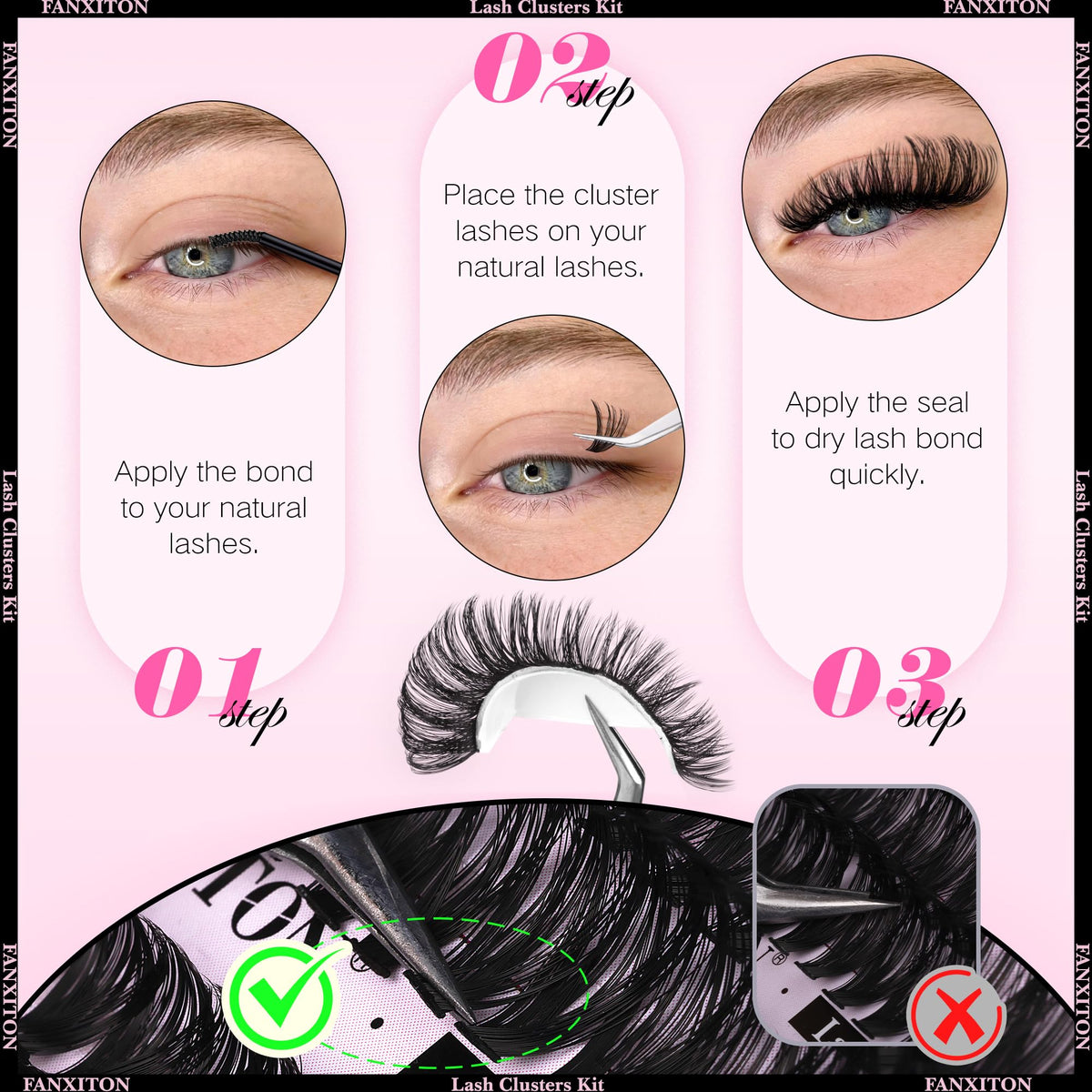 FANXITON lash clusters kit showing individual clusters