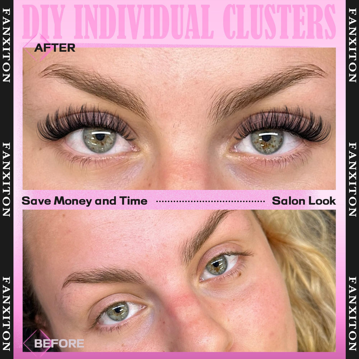 FANXITON Lash Clusters Kit side view with packaging details