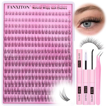 FANXITON Lash Clusters Kit with 280pcs natural wispy lashes