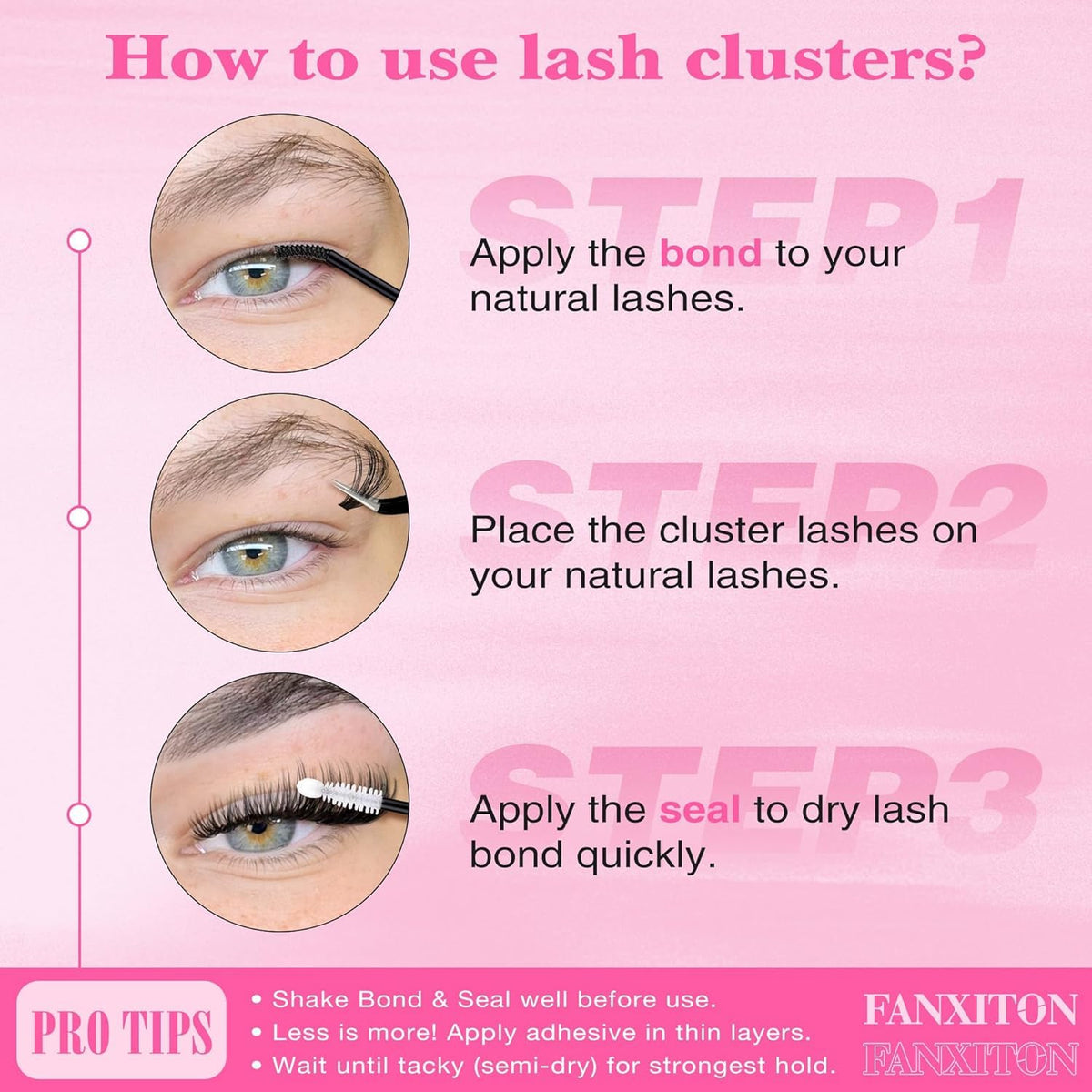 FANXITON lash clusters kit with brushes on a vanity