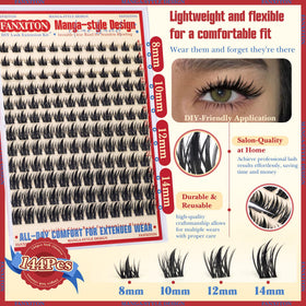 FANXITON lash clusters packaging showing 144 pieces