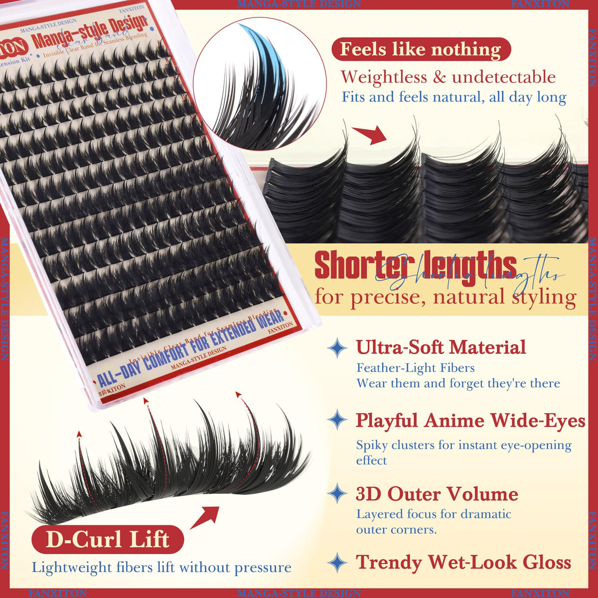 FANXITON lash clusters packaging with 204 individual pieces