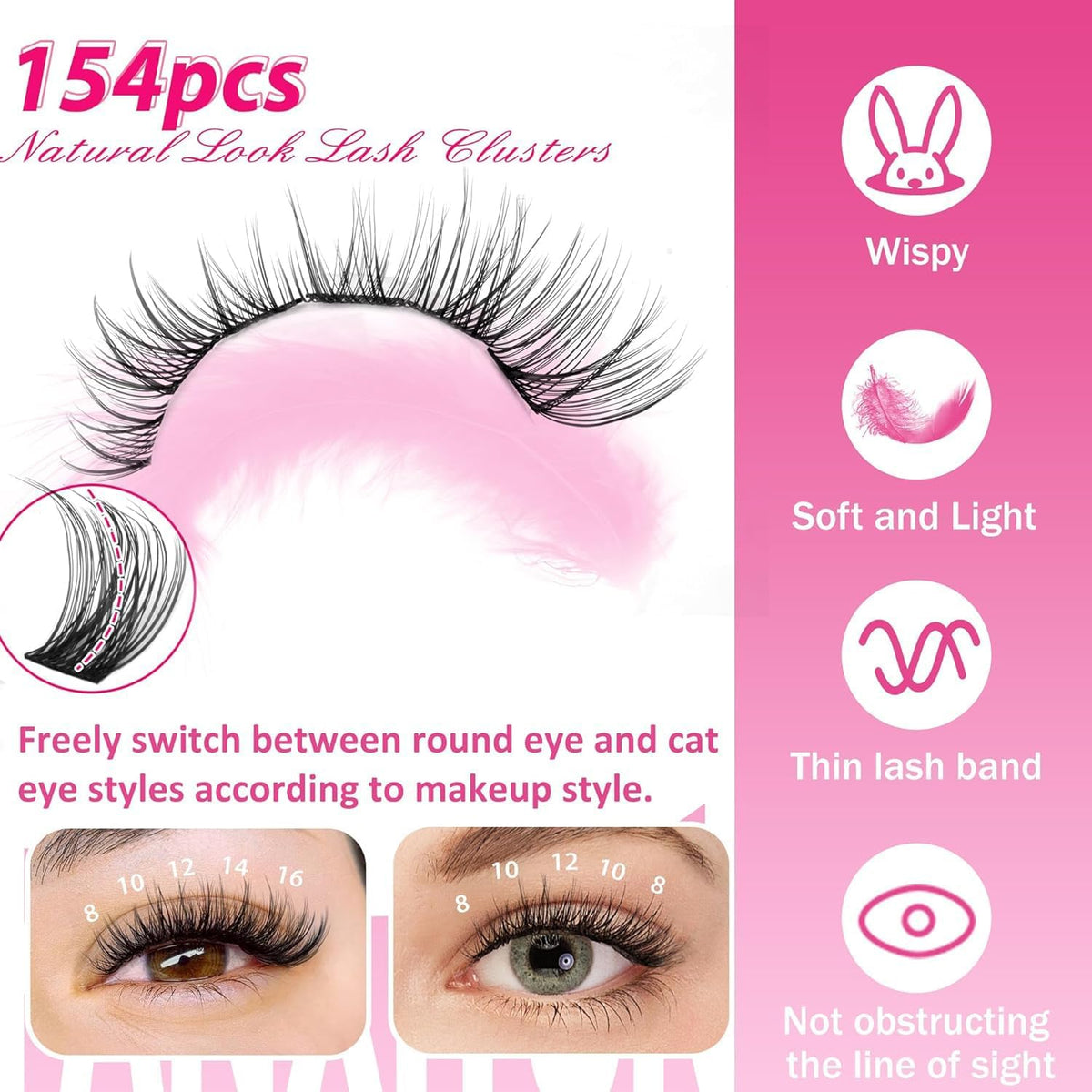 FANXITON lash clusters showing D Curl design and length options