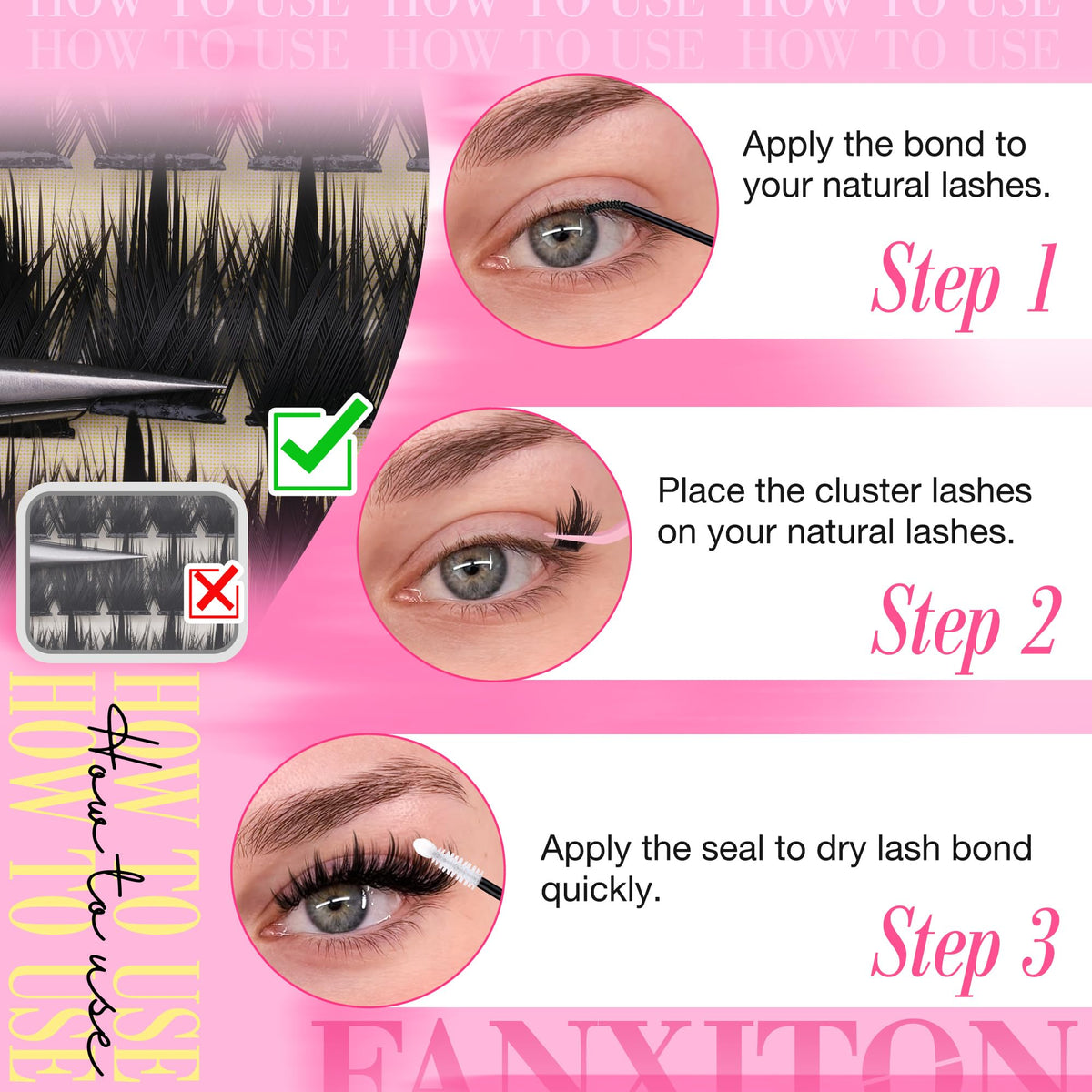 FANXITON lash clusters showing lightweight band