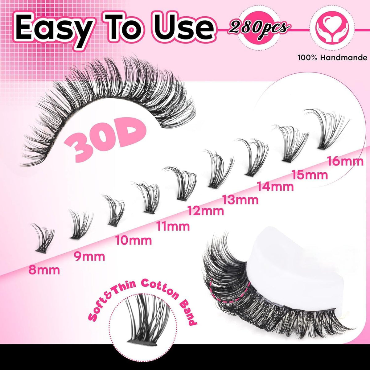 FANXITON Lash Clusters tray showing 280 wispy lashes