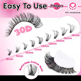 FANXITON Lash Clusters tray showing 280 wispy lashes