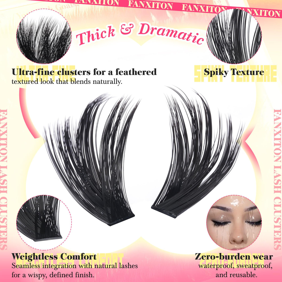FANXITON Long Volume Lash Clusters 20mm close-up