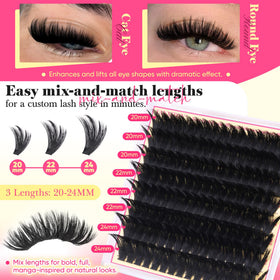 FANXITON Long Volume Lash Clusters 22mm close-up