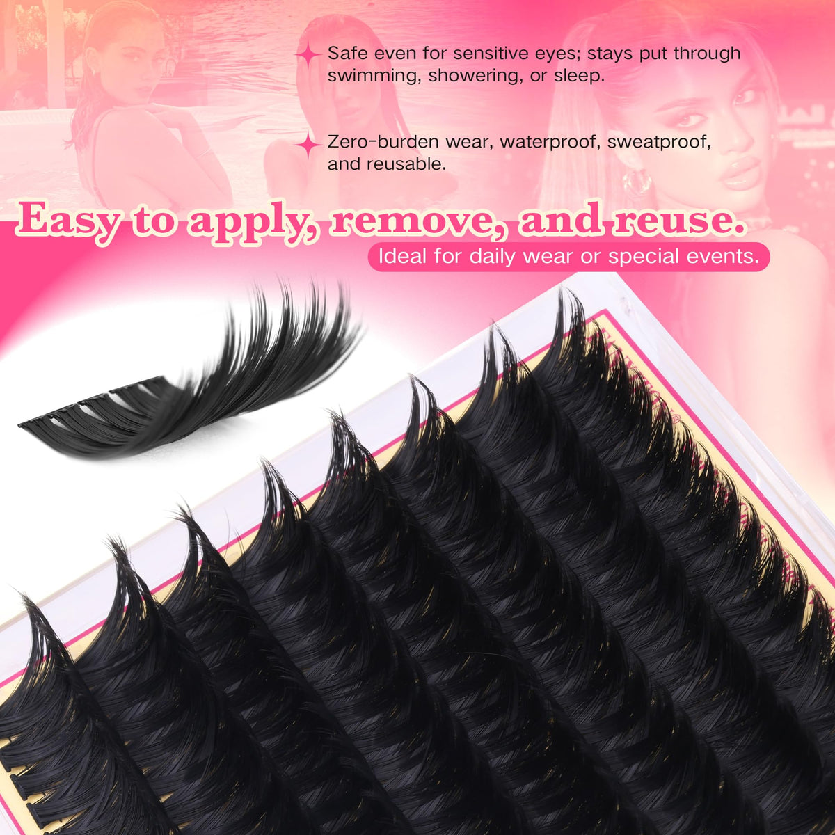 FANXITON Long Volume Lash Clusters 24mm close-up