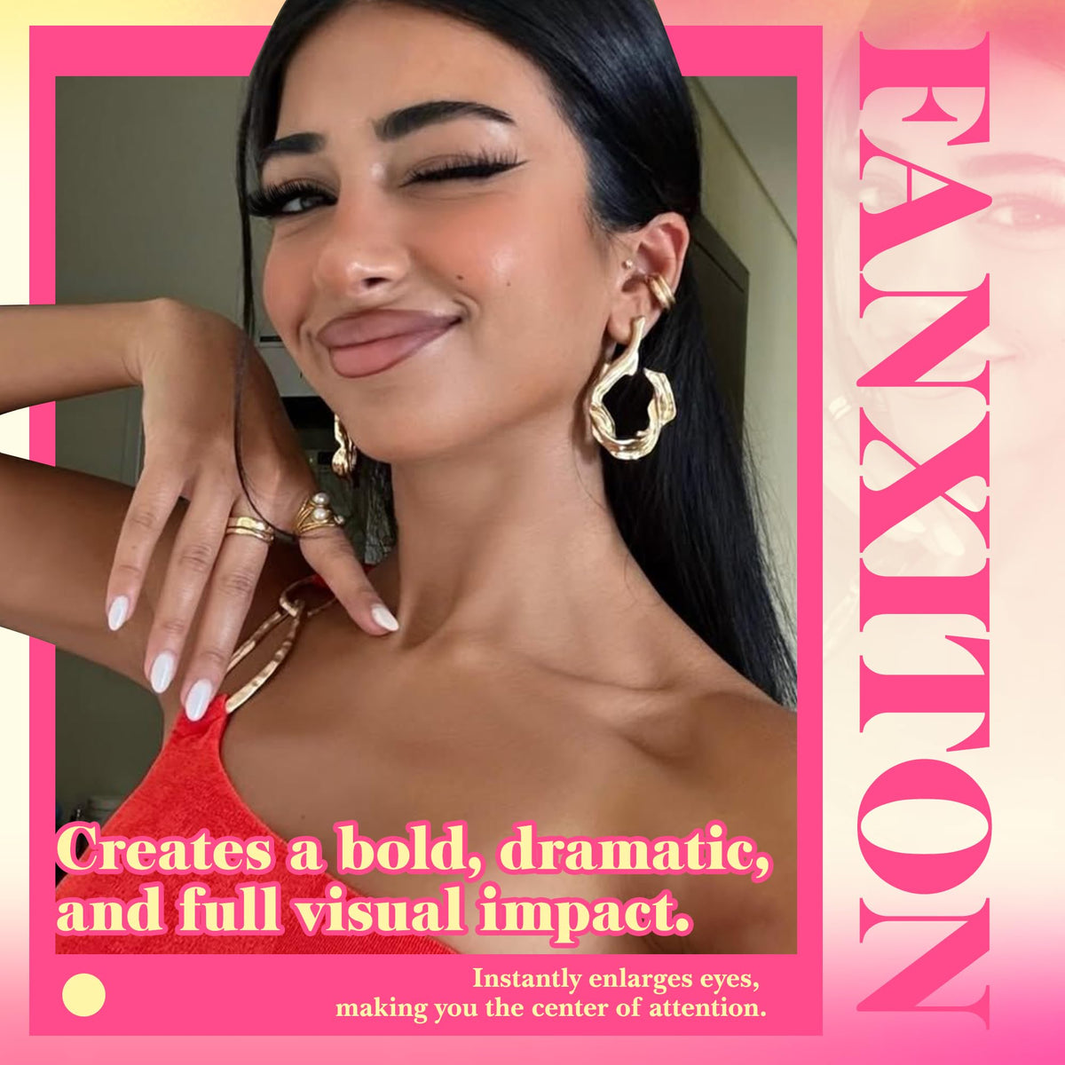 FANXITON Long Volume Lash Clusters worn on model