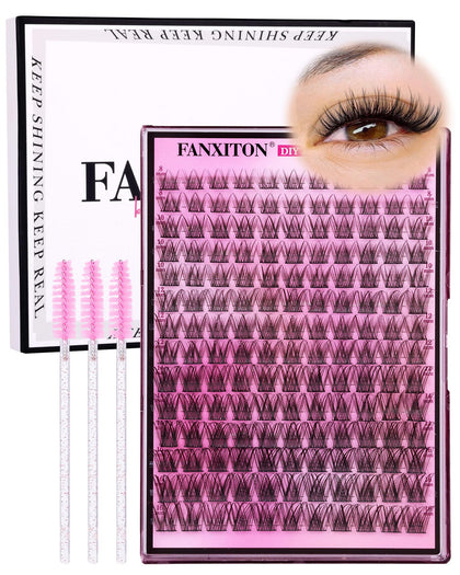 FANXITON Natural Wispy Lash Clusters Kit front view with 154 pcs
